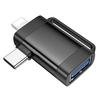 HOCO adapter OTG 2in1 Type C (férfi) / Lightning (férfi) USB A (női) UA31F fekete - 1. kép