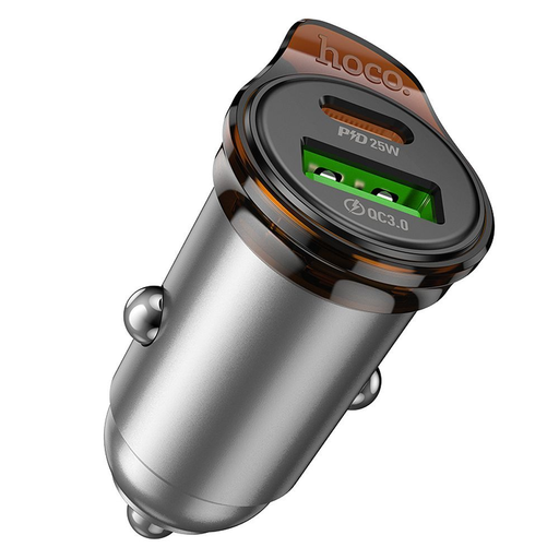 HOCO autós töltő USB A + Type C + Type C kábel PD QC3.0 43W NZ16A fémes szürke
