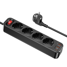 HOCO elosztó 1 aljzat + USB A + 3 x Type C PD QC3.0 3A 67W NS9 2 m fekete
