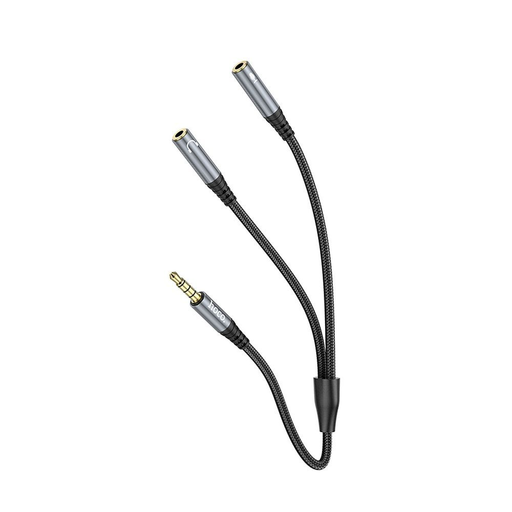 HOCO kábel AUX 2 az 1-ben Jack 3,5 mm (férfi) - 2 x Jack 3,5 mm (női) UPA21 0,25 m fém szürke