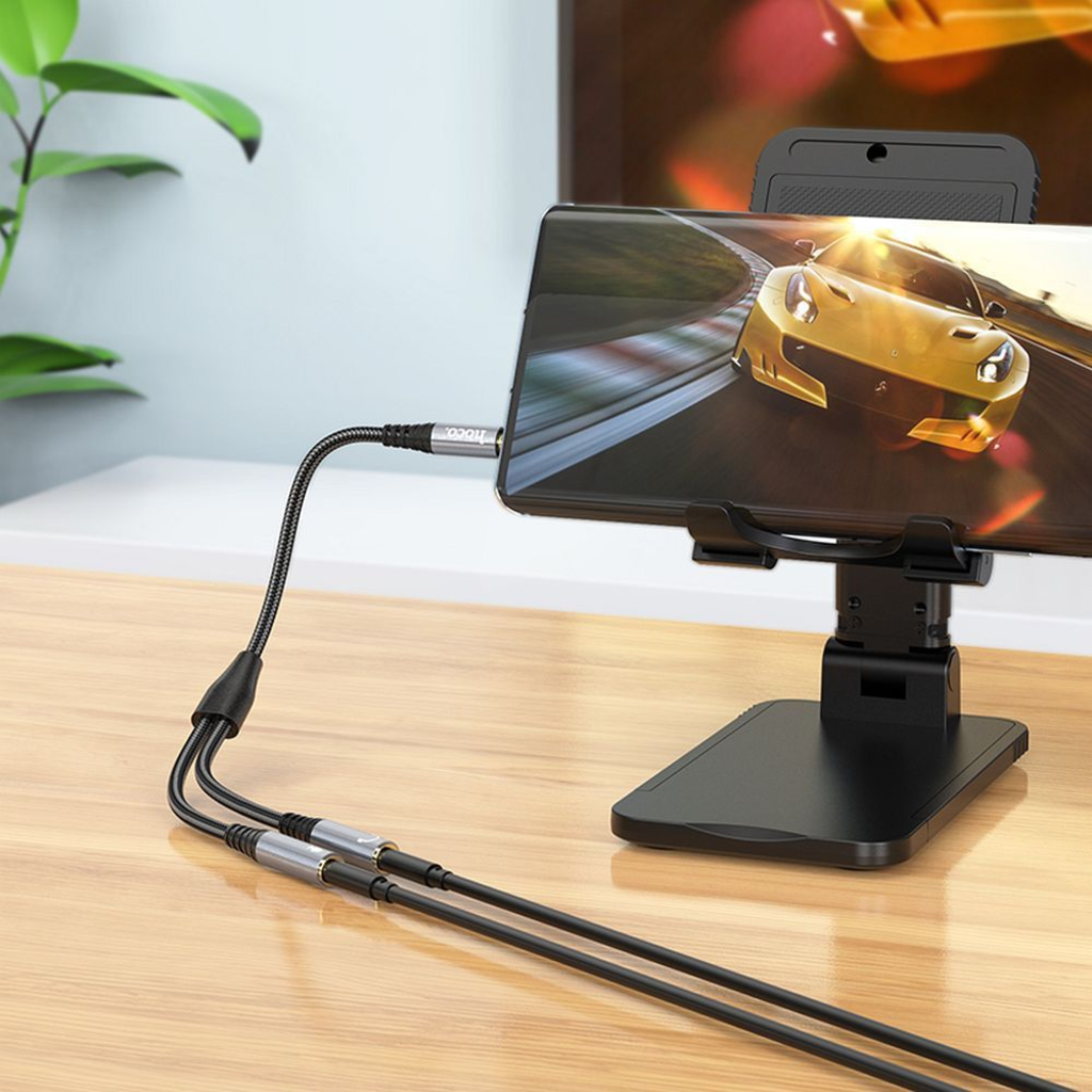 HOCO kábel AUX 2 az 1-ben Jack 3,5 mm (férfi) - 2 x Jack 3,5 mm (női) UPA21 0,25 m fém szürke - 7