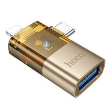 HOCO átalakító OTG 2 az 1-ben Lightning (férfi) / Type C (férfi) USB A (női) UA36E arany