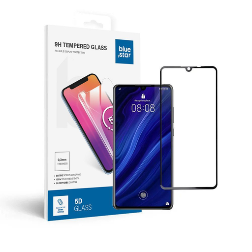 Tempered Glass Blue Star - HUA P30 (teljes ragasztó/kis méret) - fekete üvegfólia