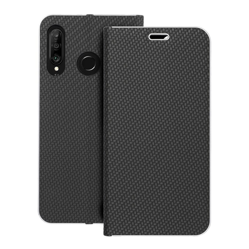 LUNA fliptok Carbon Huawei P30 Lite fekete tok