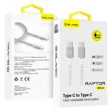 Blavec Cable Raptor fonott - Type C - Type C - PD 60W 3A 2 méter (CRA-CC3WS20) fehér-ezüst