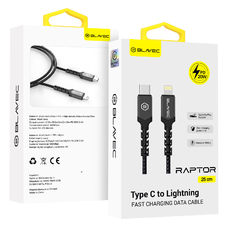 Blavec Raptor fonott kábel - Type C - Lightning - PD 20W 2,4A 0,25 méter (CRA-CL24BG025) fekete-szürke