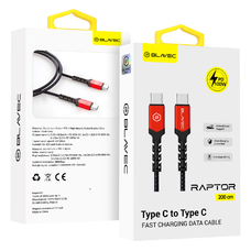 Blavec Cable Raptor fonott - Type C to Type C - PD 100W 5A 2 méter (CRA-CC5BR20) fekete-piros