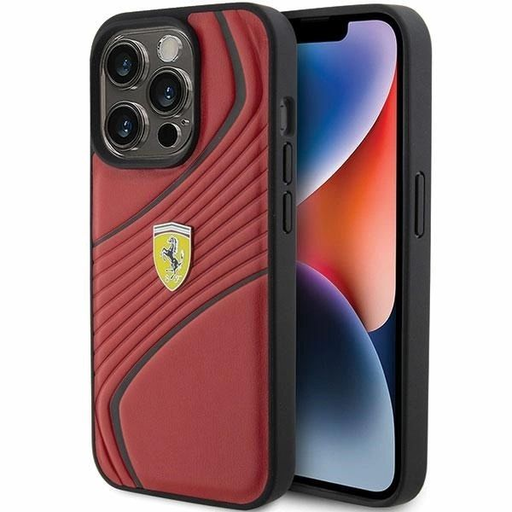 Ferrari Twist Fém Logós tok iPhone 15 Pro - piros