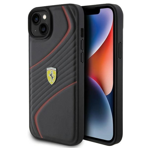 Ferrari Twist Metal Logo tok iPhone 15 Plus - fekete