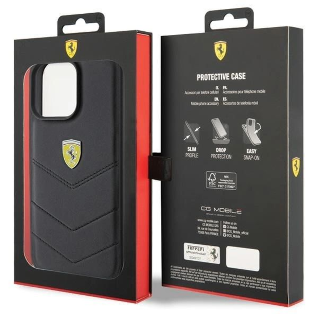 Ferrari Steppelt Fém Logó tok iPhone 15 Pro Max - fekete - 8
