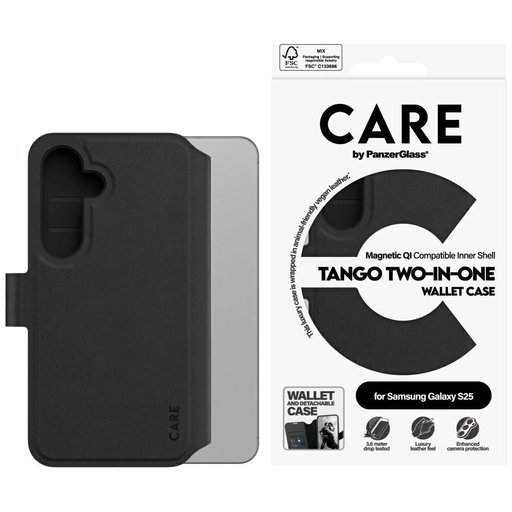 CARE by PanzerGlass Feature Tango 2in1 Wallet tok Samsung Galaxy S25 - Fekete CARE by PanzerGlass Feature Tango 2in1 Wallet tok Samsung Galaxy S25 - Fekete