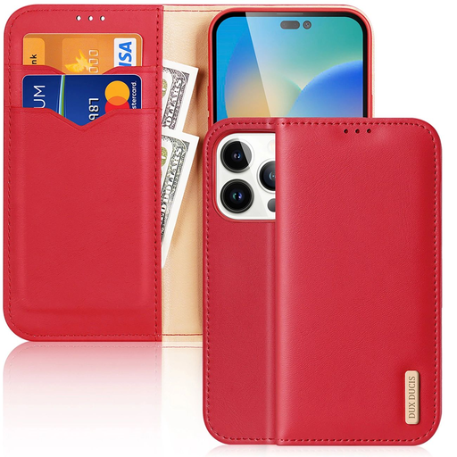 Dux Ducis Hivo bőrtok valódi bőrből, kártya- és dokumentumtartós fliptok iPhone 14 Pro piros Dux Ducis Hivo bőrtok valódi bőrből, kártya- és dokumentumtartós fliptok iPhone 14 Pro piros