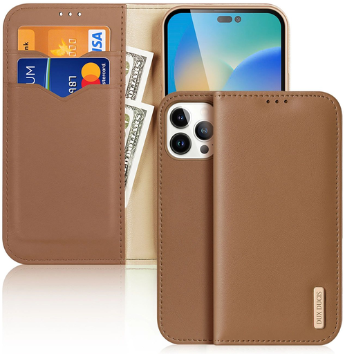 Dux Ducis Hivo Bőr Flip Tok Valódi Bőr Kártya- és Dokumentumtartó iPhone 14 Pro Max Barna tok Dux Ducis Hivo Bőr Flip Tok Valódi Bőr Kártya- és Dokumentumtartó iPhone 14 Pro Max Barna tok