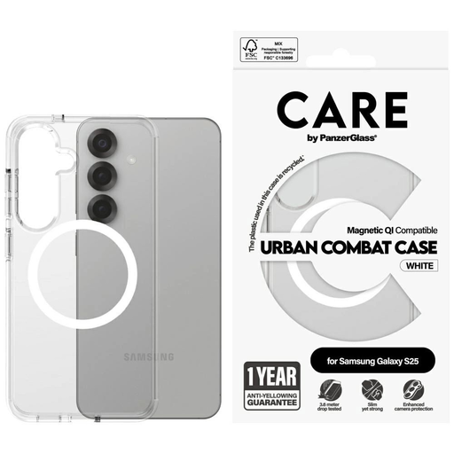 CARE by PanzerGlass Flagship Urban Combat White QI tok Samsung Galaxy S25 - Átlátszó CARE by PanzerGlass Flagship Urban Combat White QI tok Samsung Galaxy S25 - Átlátszó