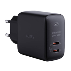  Fali töltő Aukey PA-B4T, 2xUSB-C, 45W (fekete)