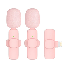 Vezeték nélküli lavalier mikrofon Lightning (iPhone) 2 darab a készletben, K1 rózsaszín szélvédővel