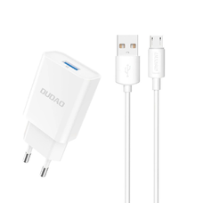 Dudao A4EU USB-A 2.1A fali töltő - fehér + USB-A - micro USB kábel