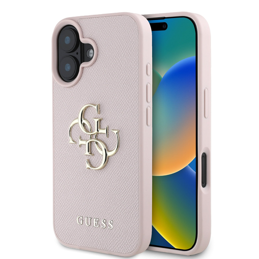 Guess PU Grained 4G Metal Logo tok iPhone 16 Pink