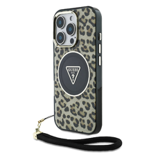 iPhone 16 Pro Max Guess IML Leopard Triangle Logo Strap MagSafe tok barna tok