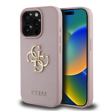 Guess PU Grained 4G Metal Logo tok iPhone 15 Pro Pink