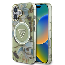 Guess IML Glitter Magnolia és Háromszög Logós MagSafe tok iPhone 16 zöld