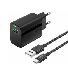 Foneng EU64 fali töltő - USB - 18W, USB típusú C kábel fekete