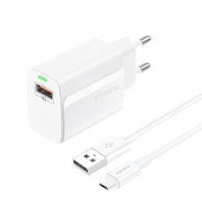 Foneng fali töltő EU64 - USB - 18W USB - Micro USB kábellel fehér