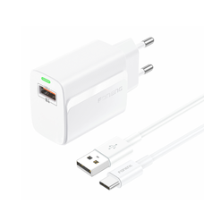 Foneng Fali töltő EU64 - USB - 18W USB - Type C kábellel fehér