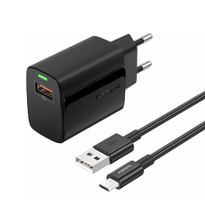 Foneng EU64 hálózati töltő - USB - 18W USB-Micro USB kábellel fekete