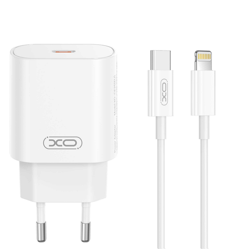XO fali töltő CE25 PD 25W 1x USB-C fehér + USB-C - Lightning kábel