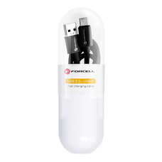 FORCELL C398 kábel USB A-ról Type C-re QC3.0 3A TUBE 1 m fekete
