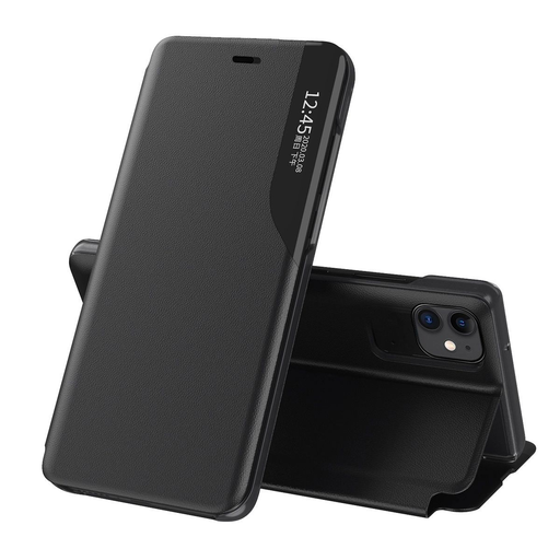 Eco Leather View Case elegáns fliptok kitámasztóval iPhone 13 Pro Max fekete tok Eco Leather View Case elegáns fliptok kitámasztóval iPhone 13 Pro Max fekete tok