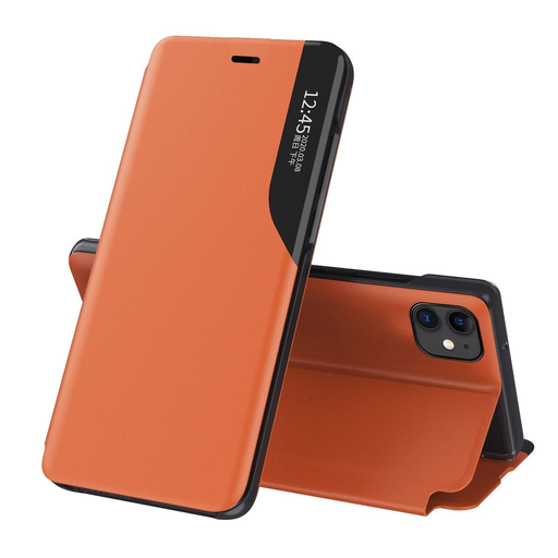 Eco Leather View tok elegáns fliptok típusú tok kitámasztóval iPhone 13 Pro Max narancs Eco Leather View tok elegáns fliptok típusú tok kitámasztóval iPhone 13 Pro Max narancs