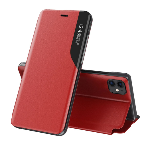 Eco Leather View Case elegáns fliptok kitámasztó funkcióval iPhone 13 Pro Max-hoz piros tok Eco Leather View Case elegáns fliptok kitámasztó funkcióval iPhone 13 Pro Max-hoz piros tok