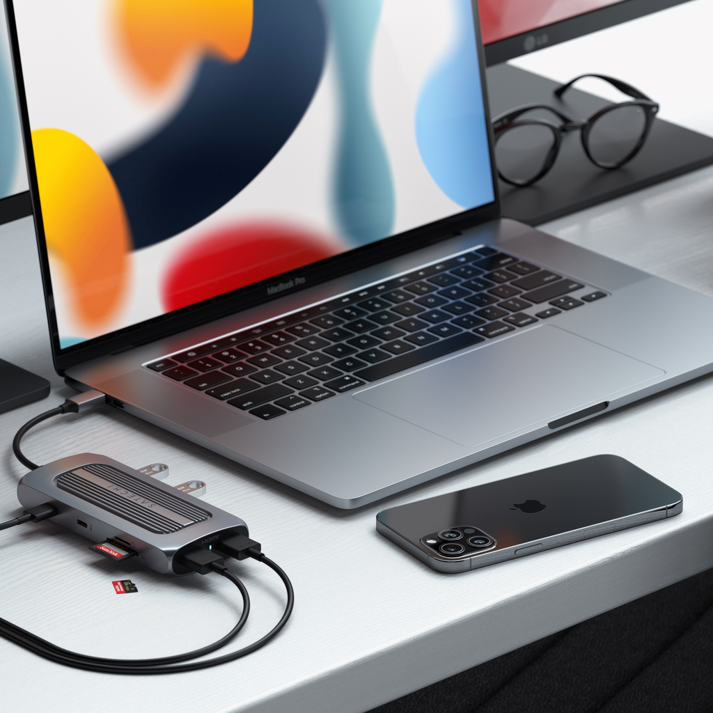 Satechi Alumínium USB-C Multiport MX Adapter (Kettős 4K HDMI 60Hz/30Hz, USB-C PD 100W, Ethernet, 1x USB-C 5Gbps, 2x USB-A 3.0, Micro/SD, 3,5 mm audio) - Űrszürke - 7