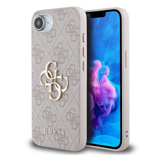 iPhone 16e Guess PU 4G Fém Logó Rózsaszín tok