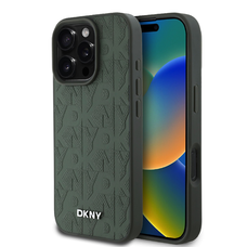 DKNY PU Bőr Rácsmintás Magsafe Tok iPhone 16 Pro Zöld