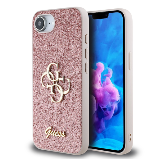 iPhone 16e Guess PU Fixed Glitter 4G Metal Logo rózsaszín tok iPhone 16e Guess PU Fixed Glitter 4G Metal Logo rózsaszín tok