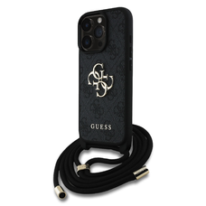 Guess PU 4G Metal Logo Crossbody Strap tok iPhone 15 Pro Max Fekete