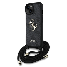 Guess PU 4G Metal Logo Crossbody Pántos Tok iPhone 15-höz Fekete tok