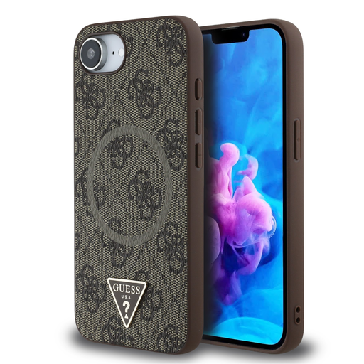 iPhone 16e Guess PU 4G Strass Triangle Metal Logo tok barna iPhone 16e Guess PU 4G Strass Triangle Metal Logo tok barna