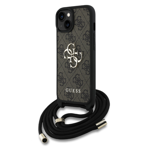 Guess PU 4G Fém Logó Keresztpántos Tok iPhone 15-höz Barna tok Guess PU 4G Fém Logó Keresztpántos Tok iPhone 15-höz Barna tok
