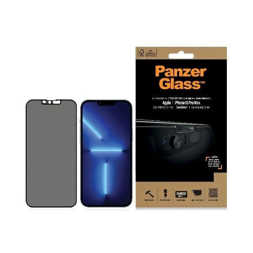 PanzerGlass E2E Microfracture Antibakteriális Adatvédelmi Üveg Kameravédővel iPhone 13 Pro Max - fekete kerettel üvegfólia