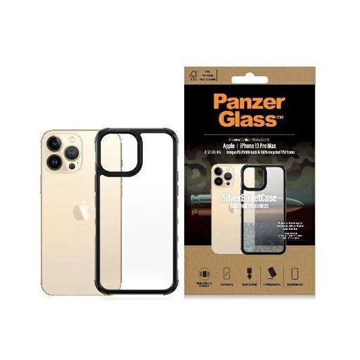 PanzerGlass ClearCase antibakteriális katonai minősítésű tok iPhone 13 Pro Max - átlátszó és fekete tok