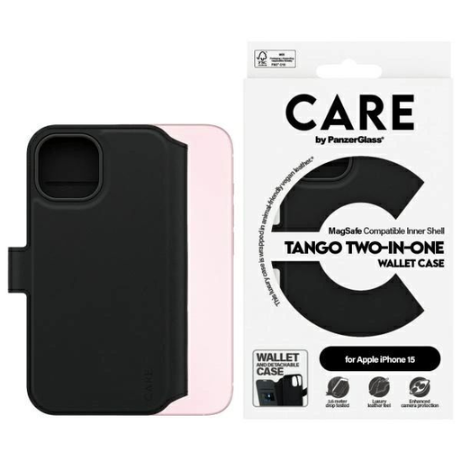 CARE by PanzerGlass Feature Tango 2 az 1-ben MagSafe fliptok iPhone 15 - fekete tok