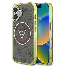 Guess IML 4G Glitter és Háromszög Logós MagSafe tok iPhone 16 barna