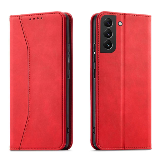 Magnet Fancy Samsung Galaxy S23+ fliptok pénztárcával és állvánnyal, piros tok Magnet Fancy Samsung Galaxy S23+ fliptok pénztárcával és állvánnyal, piros tok