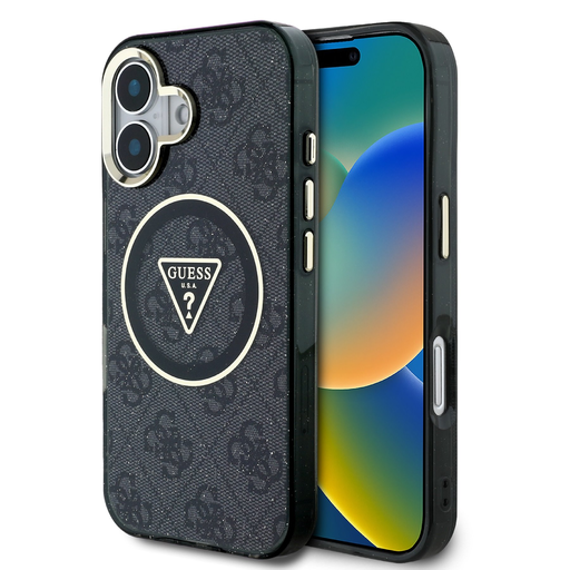 Guess IML 4G Glitter és Triangle Logo MagSafe tok iPhone 16-hoz fekete tok Guess IML 4G Glitter és Triangle Logo MagSafe tok iPhone 16-hoz fekete tok