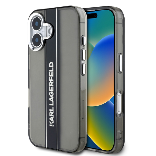 Karl Lagerfeld IML Stripe Logo tok iPhone 16-hoz Fekete