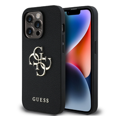 Guess PU Grained 4G Metal Logo tok iPhone 13 Pro-hoz - Fekete